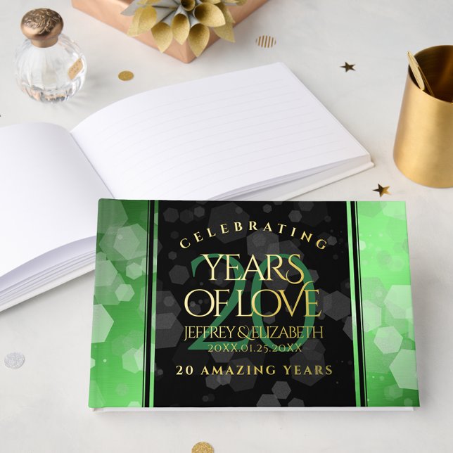 Livre D'or Élégant 20e anniversaire de Mariage d'émeraude (Zazzle Elegant 20th Emerald Wedding Anniversary Foil Guest Book Cover Photo)