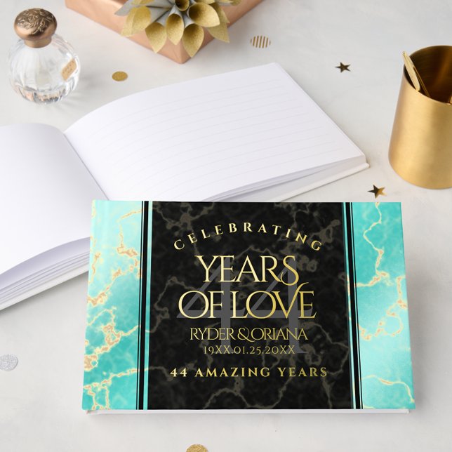 Livre D'or Élégant 44ème anniversaire de Mariage turquoise (Elegant 44th Turquoise Wedding Anniversary Foil Guest Book Cover Photo)