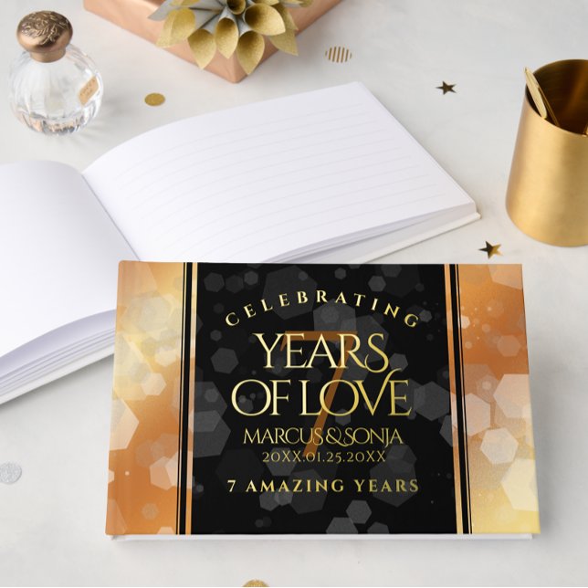 Livre D'or Élégant 7ème anniversaire de Mariage de cuivre (Elegant 7th Copper Wedding Anniversary Foil Guest Book Cover Photo)
