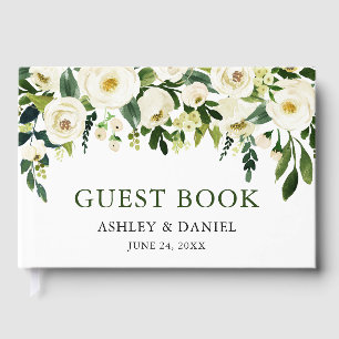 Livre D'or Elégant Aquarelle Blanc Floral Mariage