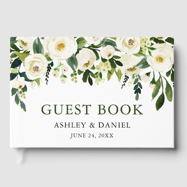 Livre D'or Elégant Aquarelle Blanc Floral Mariage (Recto)
