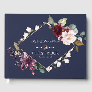 Livre D'or Elégant Aquarelle Bourgogne Fleurs Mariage de mari