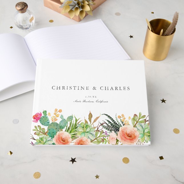 Livre D'or Elégant Aquarelle Mariage Succulent (Recto ouvert)