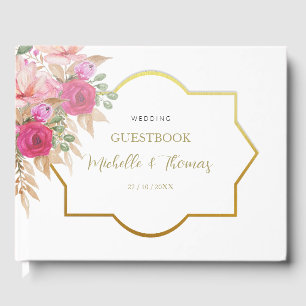 Livre D'or Elégant Aquarelle rose arrangement floral