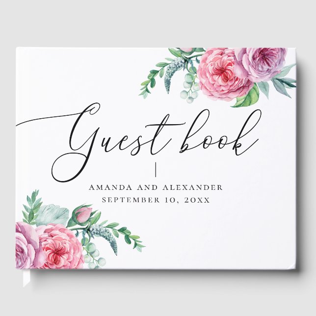 Livre D'or Élégant aquarelle rose boho mariage (Recto)