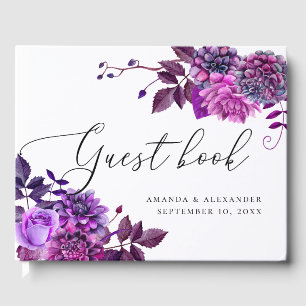 Livre D'or Elégant aquarelle violet script floral mariage
