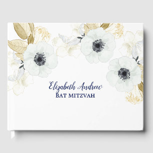 Livre D'or Elégant Bat mitzvah floral bleu marine