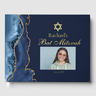 Livre D'or Élégant Bat mitzvah Marine Blue Gold Foil