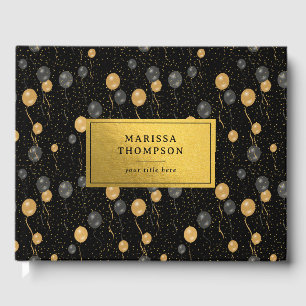Livre D'or Élégant Black & Gold Balloons Keepsaké