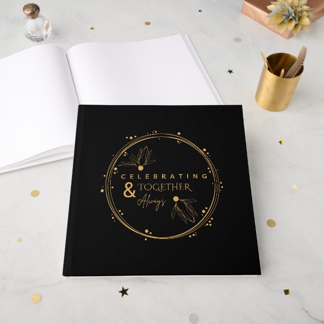 Livre D'or Elégant Black & Gold Celebration Together & Always (Recto ouvert)