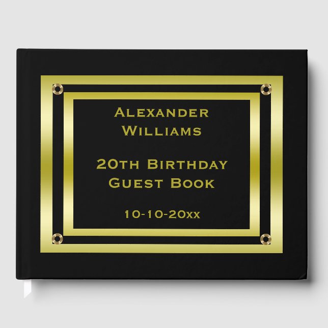Livre D'or Elégant Black & Gold encadré Anniversaire (Recto)