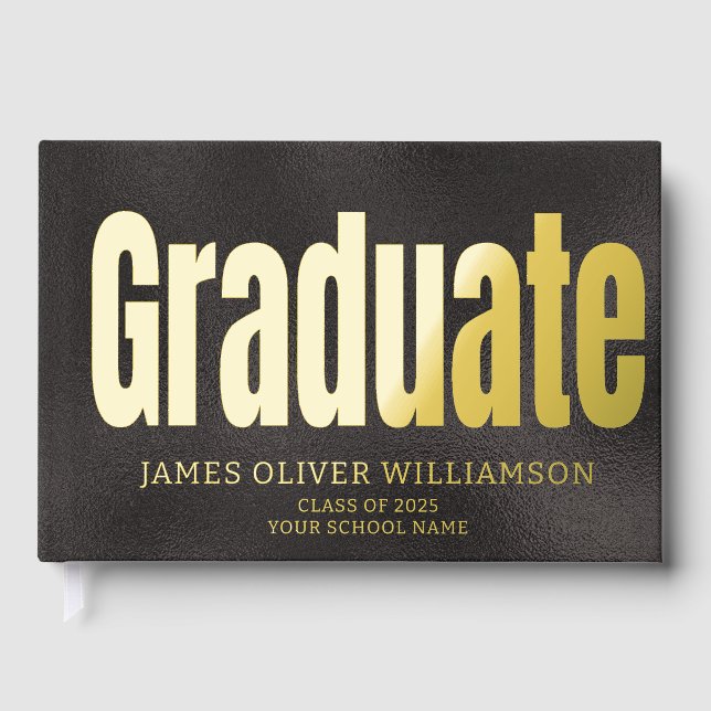 Livre D'or Élégant Black Gold Graduation Party invité (Recto)