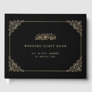 Livre D'or Élégant Black Gold Script Mariage musulman