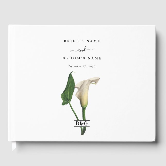 Livre D'or Elégant blanc Calla Lily Vert Mariage botanique (Recto)