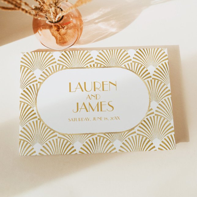Livre D'or Elégant Blanc Or Géométrique Mariage Art Déco (Créateur téléchargé)