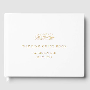 Livre D'or Élégant blanc Script minimaliste or Mariage musulm