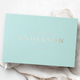 Livre D'or Elégant bleu aqua bleu mariage noms date réel