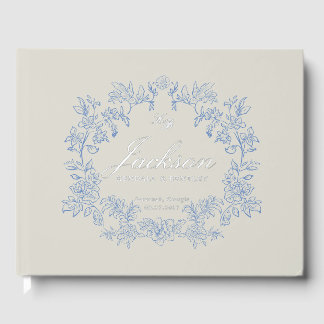 Livre D'or Élégant Bleu Poussiéreux Toile Florale Mariage Vic