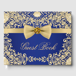 Livre D'or Elégant Blue Gold Wedding Party Event Guest Book