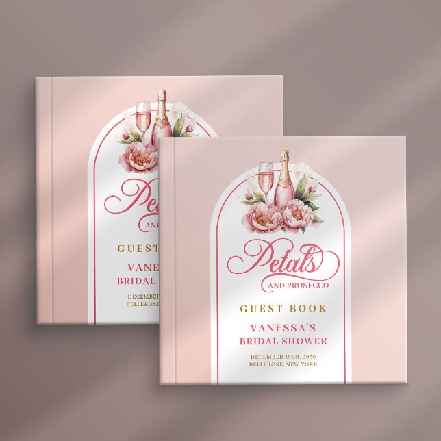Livre D'or Elegant blush and gold petals prosecco sign book (Elegant blush and gold petals prosecco sign book)