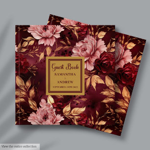 Livre D'or Élégant Blush Bourgogne Gold Floral Mariage