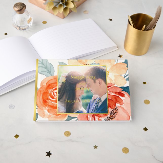 Livre D'or Elégant Blush Floral Mariage Gold (Recto ouvert)