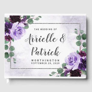 Livre D'or Elegant Boho Airy Floral violet et Mariage d'argen
