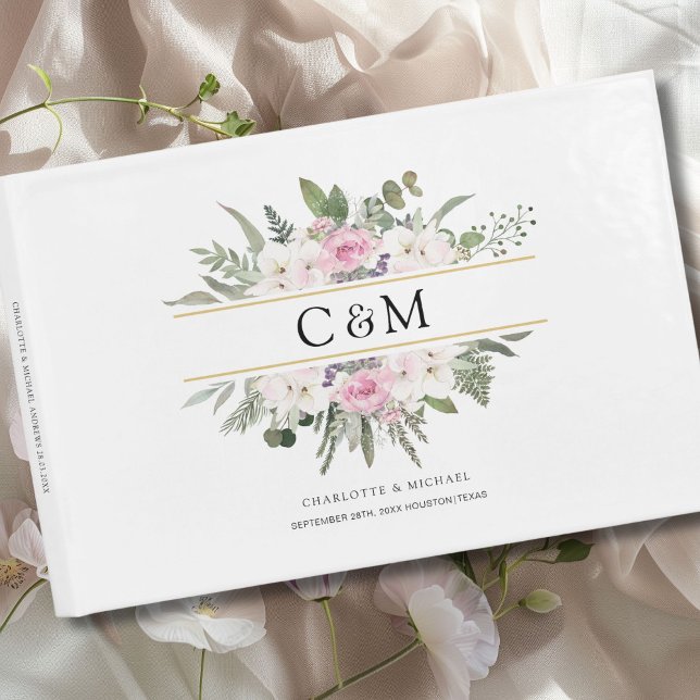 Livre D'or Élégant Boho Floral  (Personalized Elegant Boho Floral Guest Book with your name and date.)