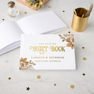 Livre D'or Elégant Boho Neutre Flore Accents Mariage Or
