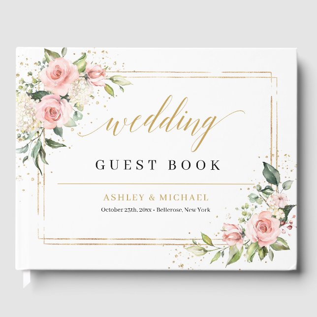 Livre D'or Elégant boho rousse rose verdure mariage or (Recto)