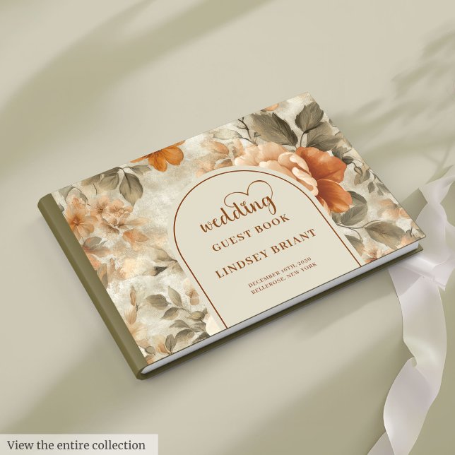 Livre D'or Elegant Boho Terracotta Ivory Sage Floral Wedding  (Elegant Boho Terracotta Ivory Sage Floral Wedding Guest Book Keepsake)