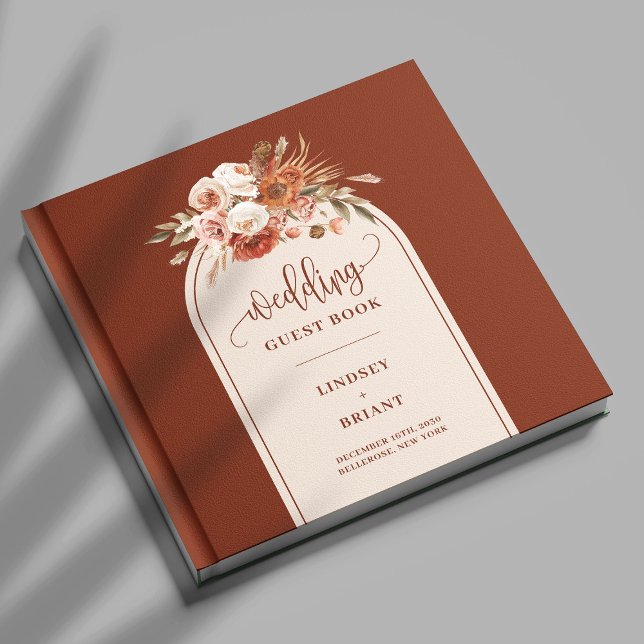 Livre D'or Élégant Boho Terracotta Sage Pampas Grass Floral (Elegant Boho Terracotta Pampas Grass Boho Floral Guest Book)