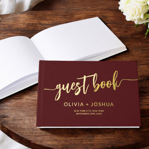 Livre D'or Élégant Burgundy Gold Photo Script minimaliste