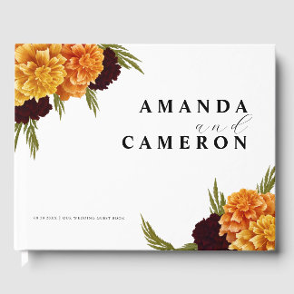 Livre D'or Elegant Burgundy Red Watercolor "MARIGOLD" Wedding