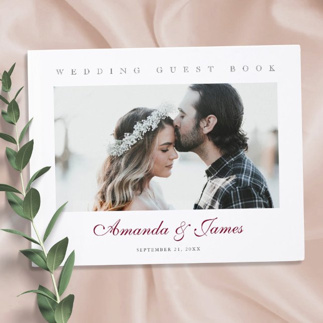 Livre D'or Élégant Burgundy Script Mariage photo personnalisé (Créateur téléchargé)