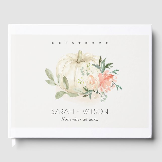 Livre D'or Élégant Citrouille blanc doux Mariage floral (Recto)