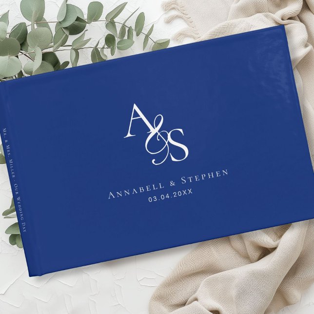 Livre D'or Élégant, Classique, Monogramme, Bleu, Mariage (Elegant, Classic, Monogram, Blue, Wedding Guest Book)