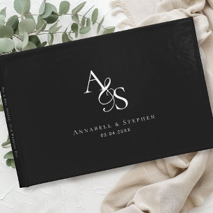 Livre D'or Élégant, Classique, Monogramme, Noir, Mariage
