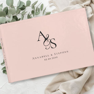 Livre D'or Élégant, Classique, Monogramme, Rose-Bleu, Mariage