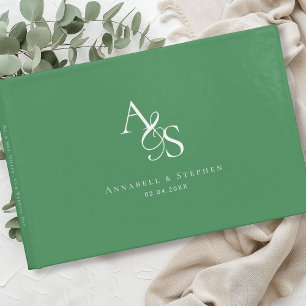 Livre D'or Élégant, Classique, Monogramme, Vert-Forêt, Mariag