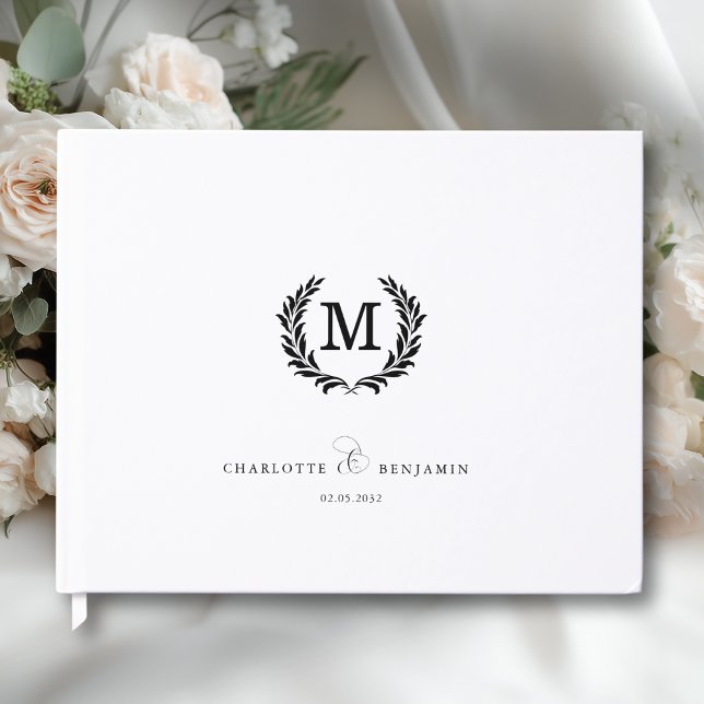 Livre D'or Elegant Crest Monogram Wedding White (Custom Elegant Crest Monogram Wedding White Guest Book)