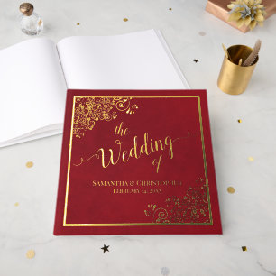 Livre D'or Élégant Crimson Red Gold Foil Mariage