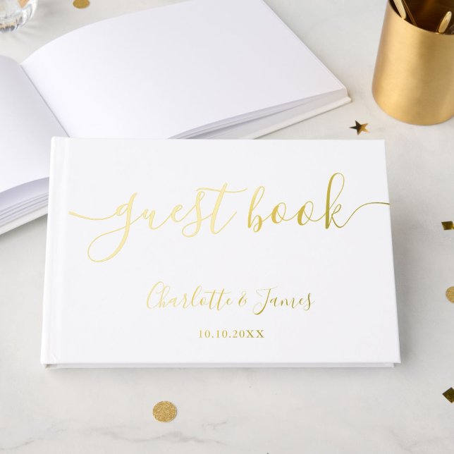 Livre D'or Elégant Design Gold Signature Script Mariage (Elegant Modern Gold Signature Script Wedding Foil Guest Book)