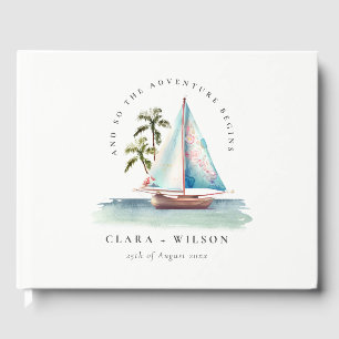 Livre D'or Elégant Dusky Turquoise Sailboat Palm Mariage mari