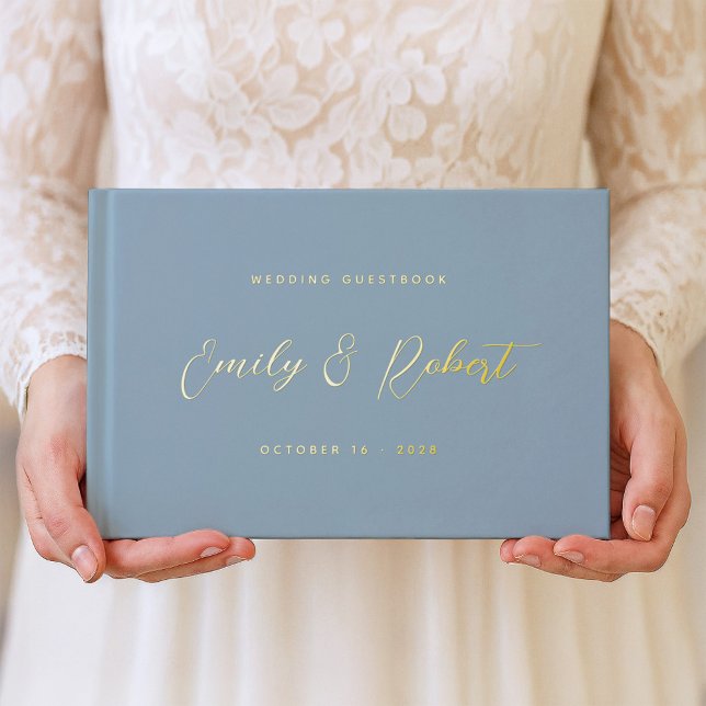 Livre D'or Elégant Dusty Mariage de calligraphie bleu et or (Créateur téléchargé)
