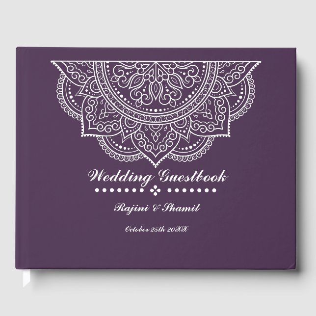 Livre D'or Elégant Eggplant Plum Paisley Mandala Guest Book (Recto)