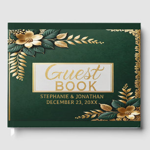 Livre D'or Élégant Emerald Green et Mariage Gold Classic