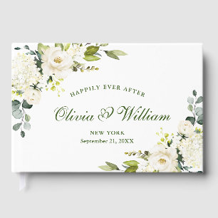 Livre D'or Elégant Eucalyptus Roses Blanches Mariage Floral