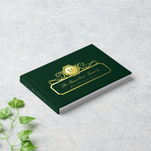 Livre D'or Élégant Famille Reunion Gold Foil Monogramme Vert