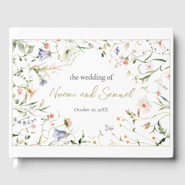 Livre D'or Elégant Fleur sauvage Aquarelle Delicate Mariage (Recto)